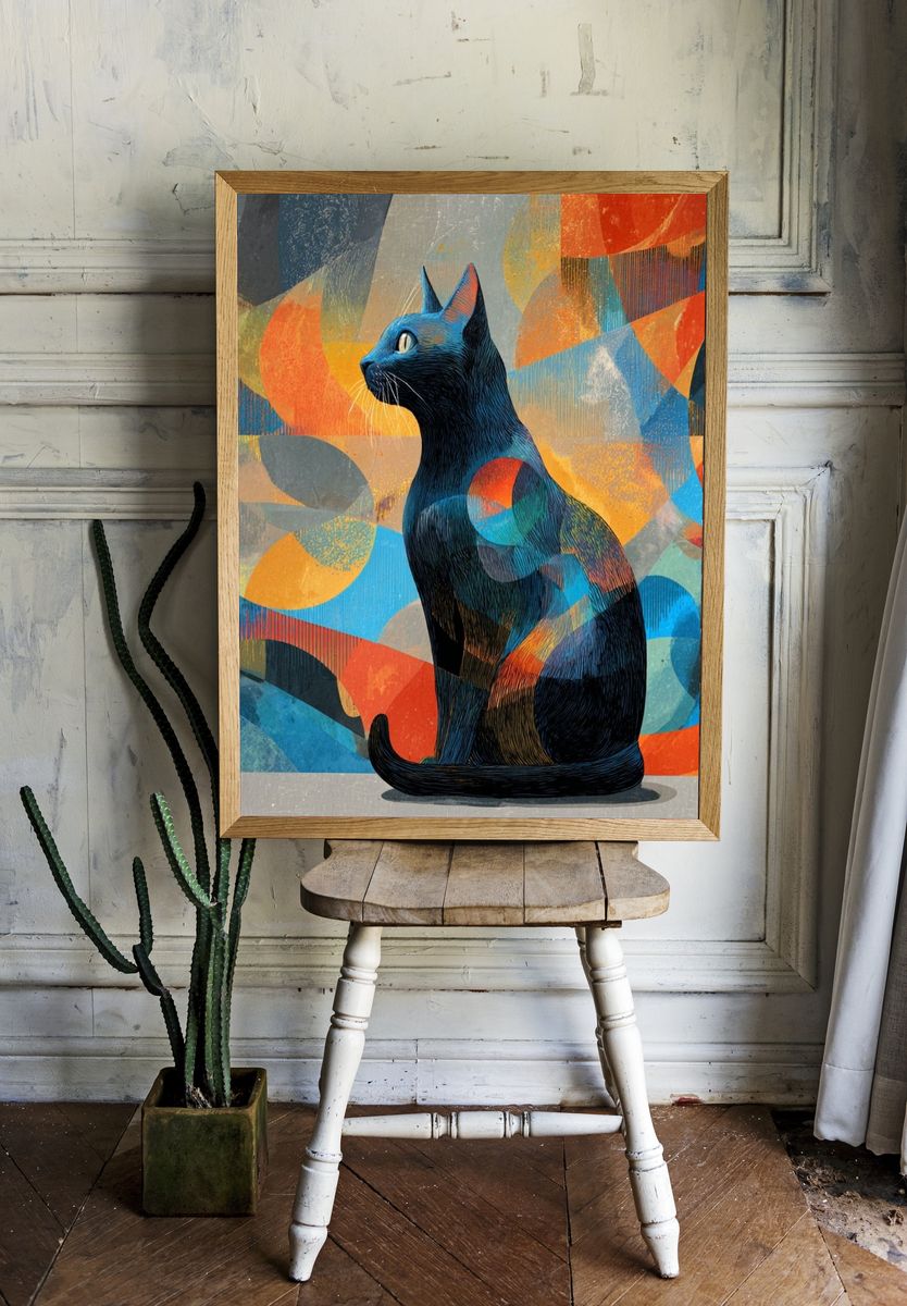 Colorful Cat Abstract Poster. — room view 1