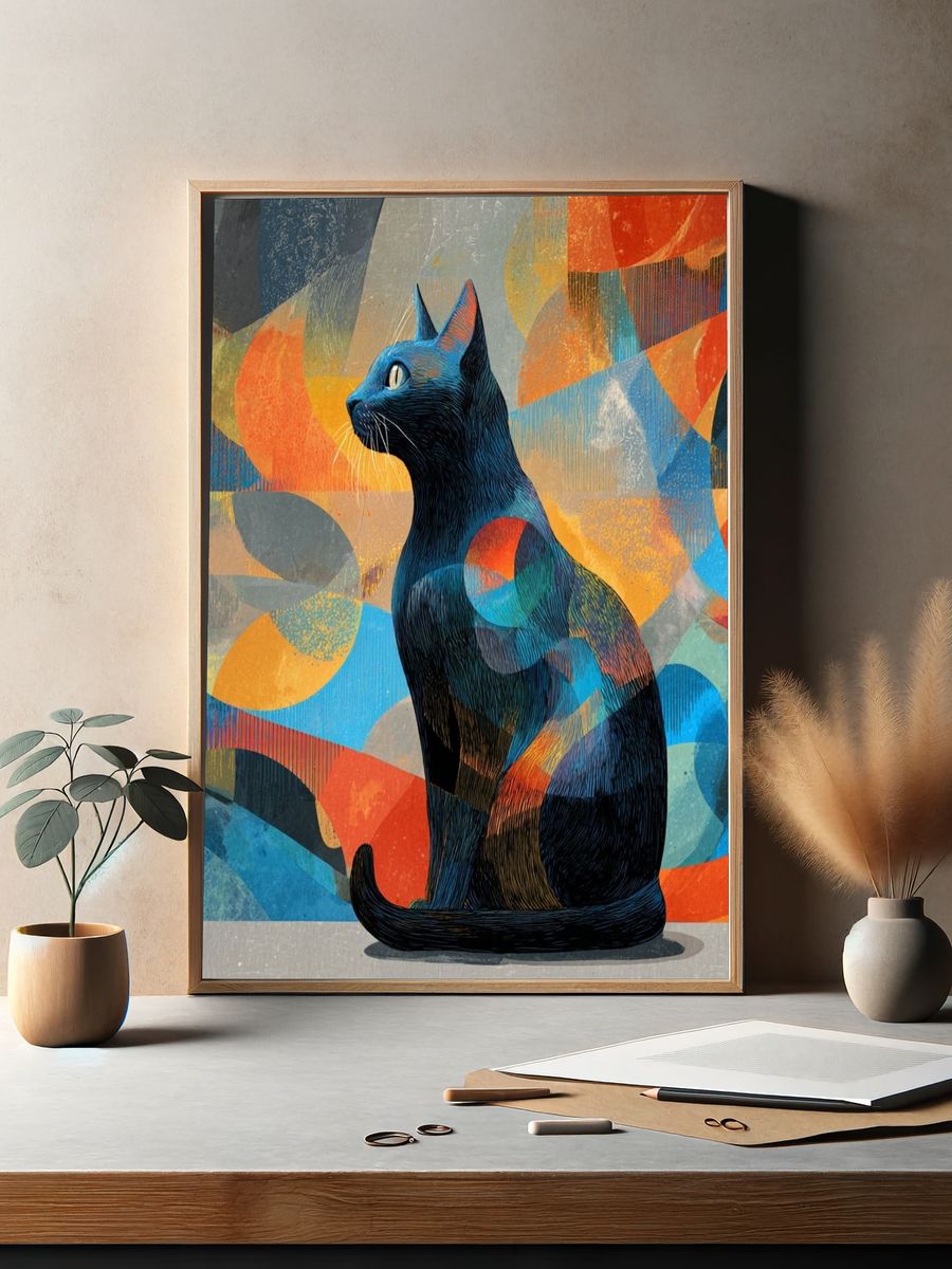 Colorful Cat Abstract Poster. — room view 2