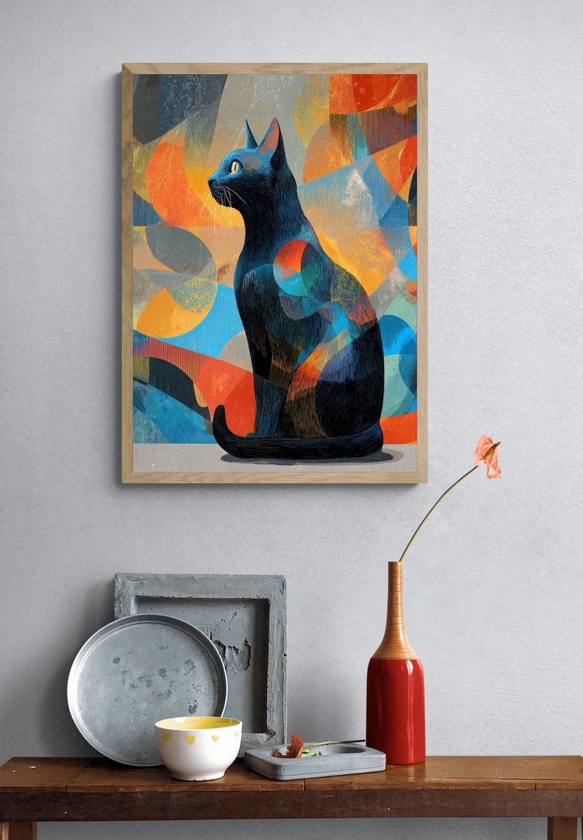 Colorful Cat Abstract Poster. — room view 3