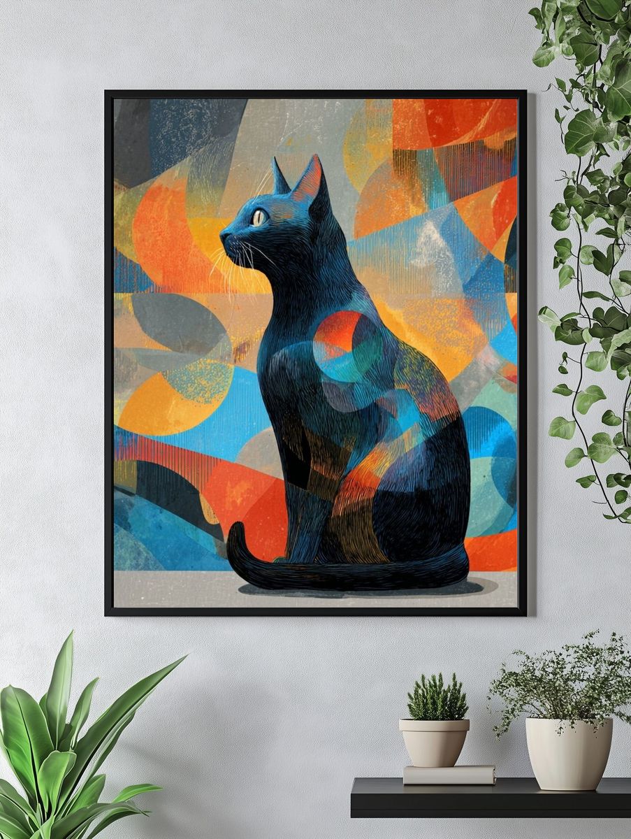 Colorful Cat Abstract Poster. — room view 4