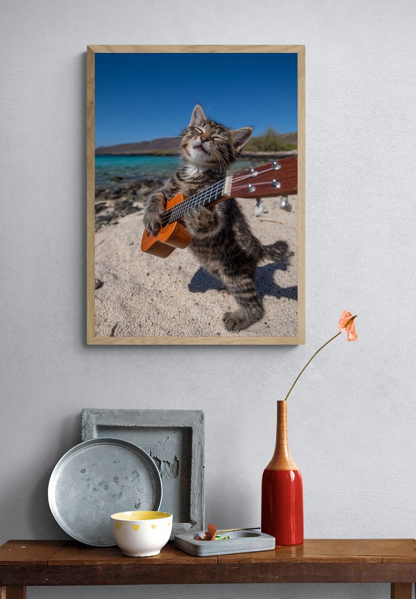 Ukulele Cat Beach Photography Poster. — room view 3