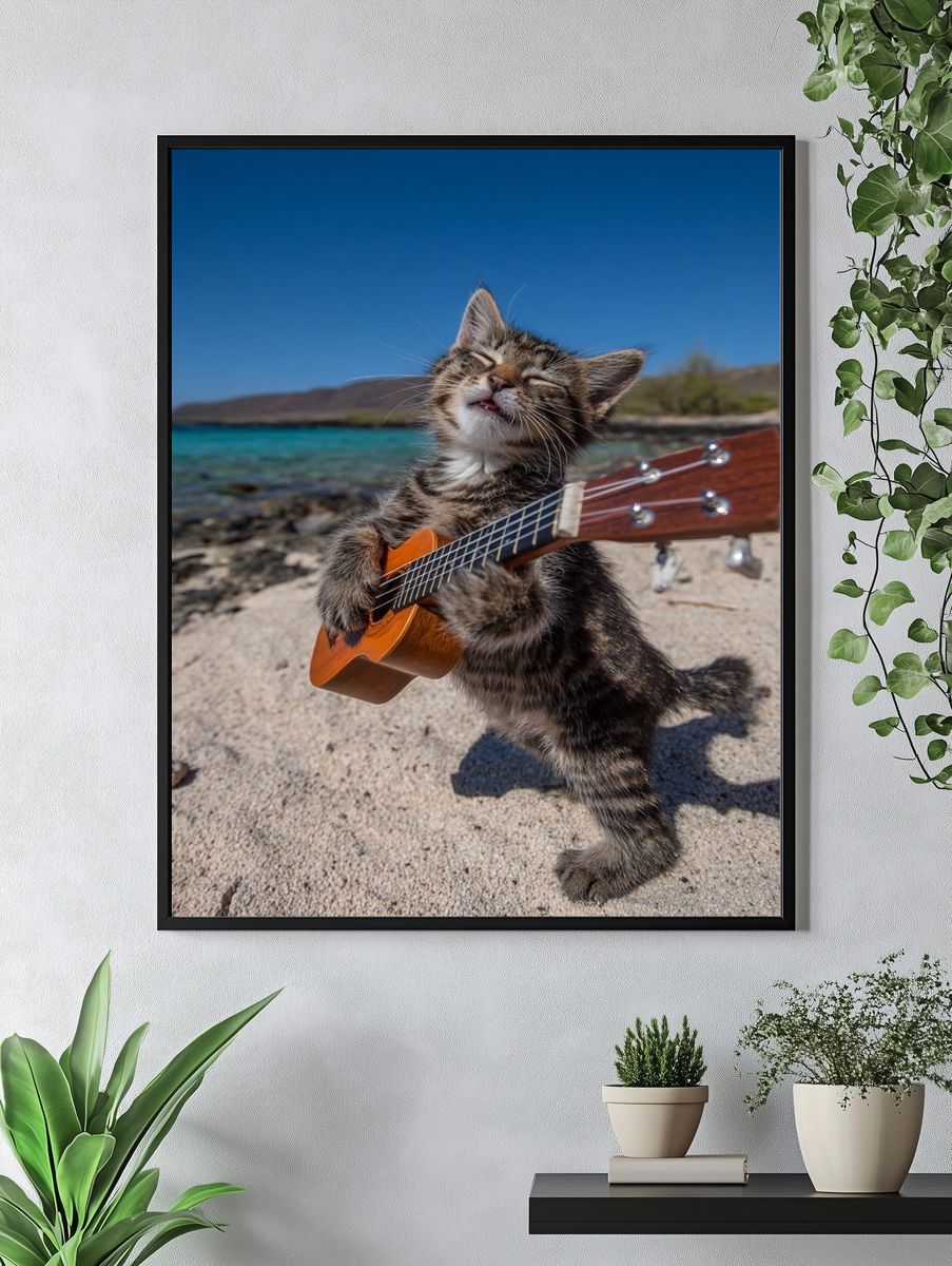 Ukulele Cat Beach Photography Poster. — room view 4