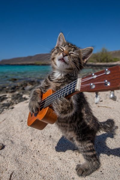 Ukulele Cat Beach Photography Poster. poster