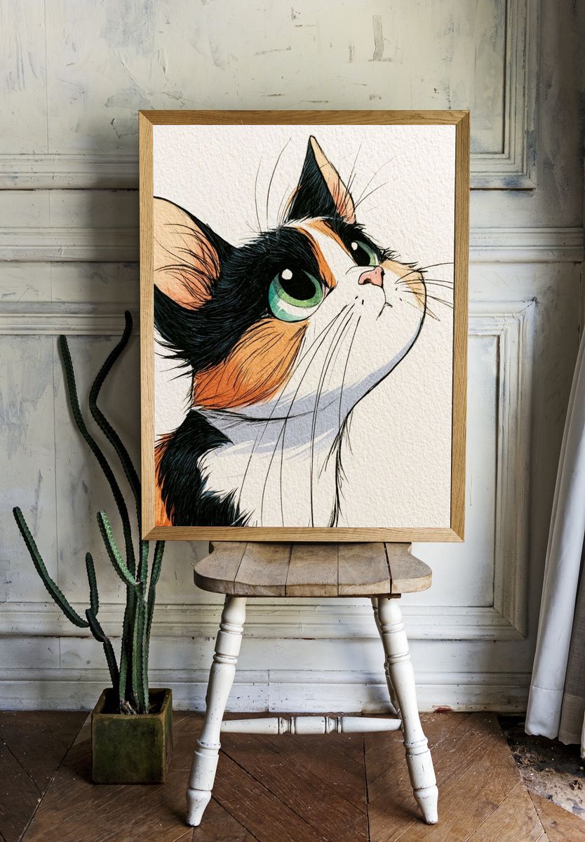 Calico Cat Watercolor Poster. room preview