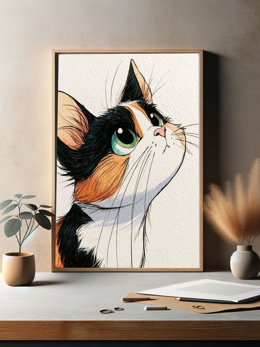 Calico Cat Watercolor Poster. — room view 2