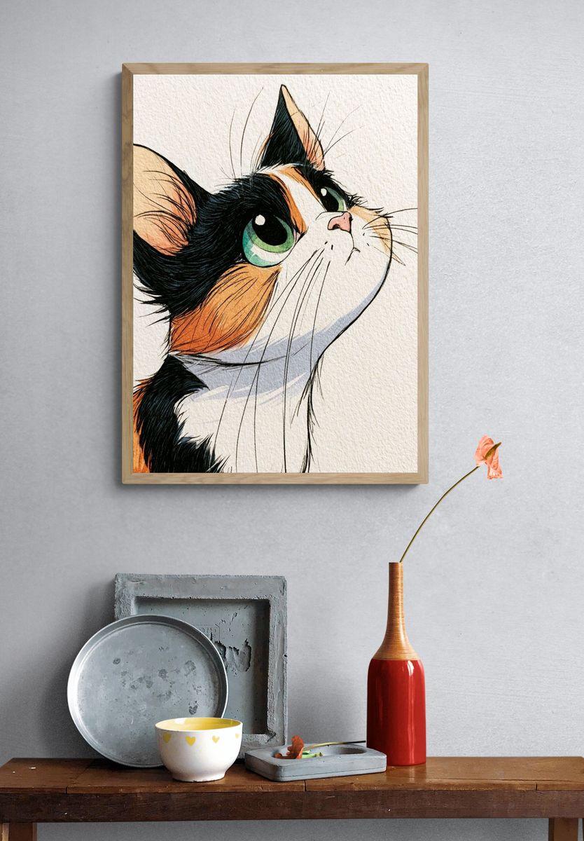 Calico Cat Watercolor Poster. — room view 3
