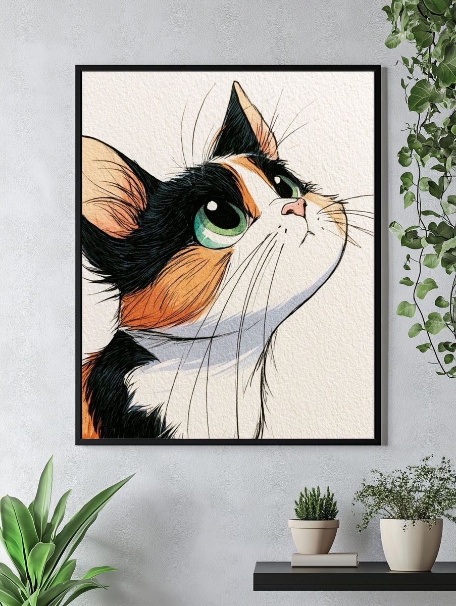 Calico Cat Watercolor Poster. — room view 4