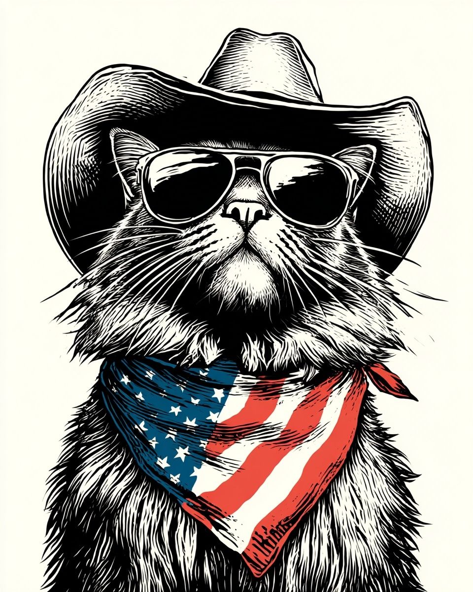 Cowboy Cat Illustration Poster. poster detail