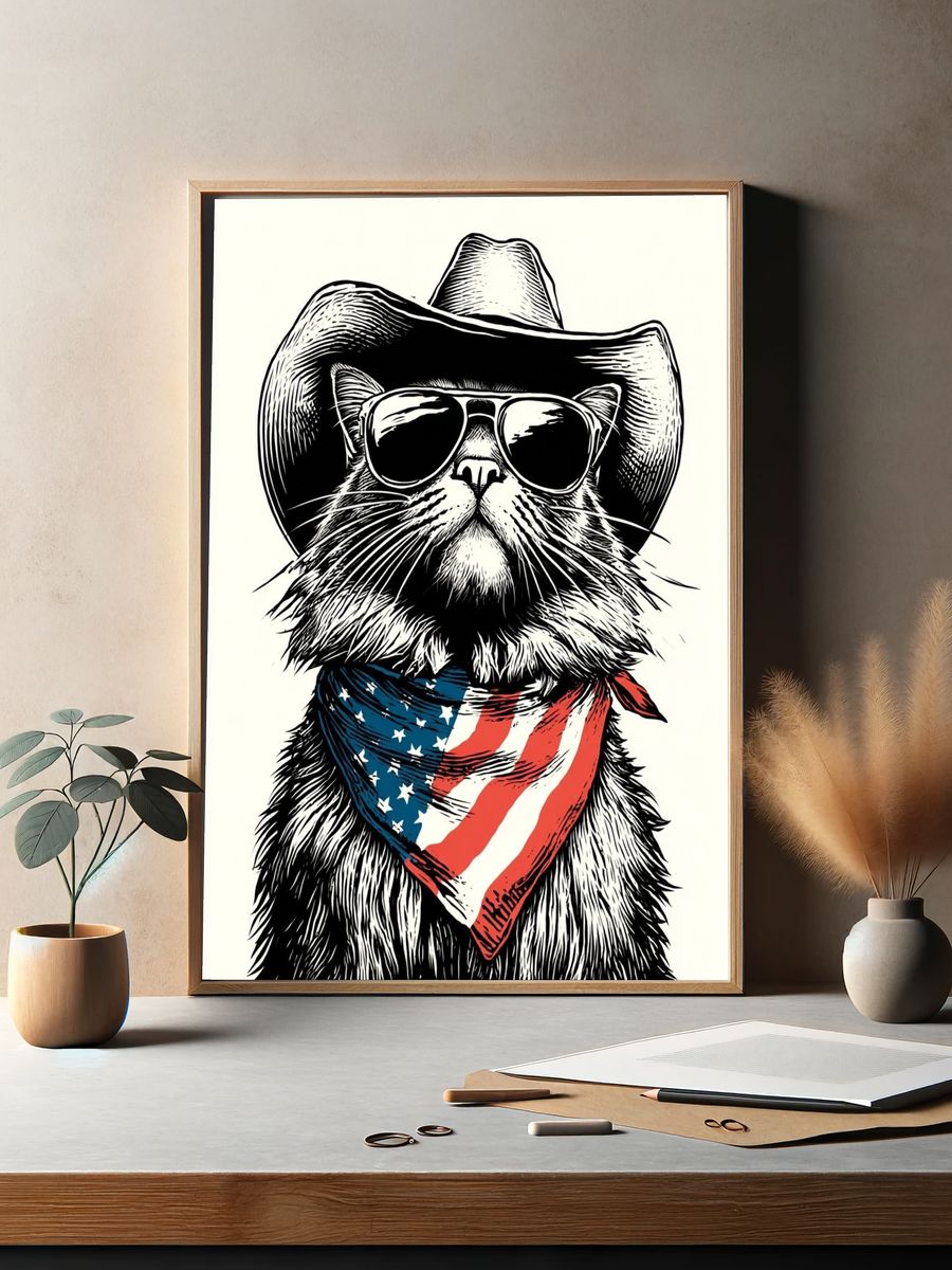 Cowboy Cat Illustration Poster. — room view 2