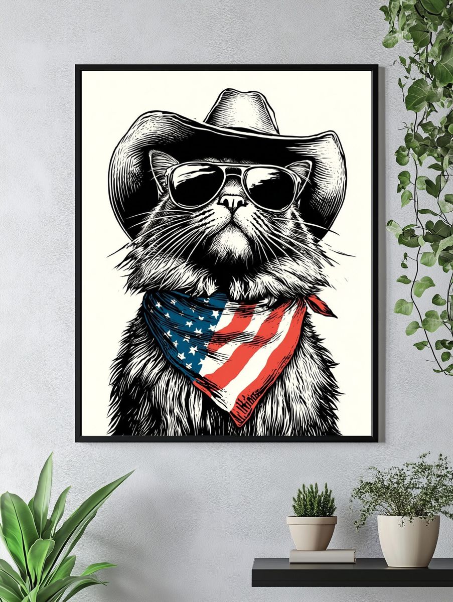 Cowboy Cat Illustration Poster. — room view 4