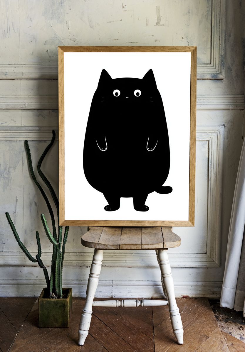 Black Cat Cartoon Print. room preview