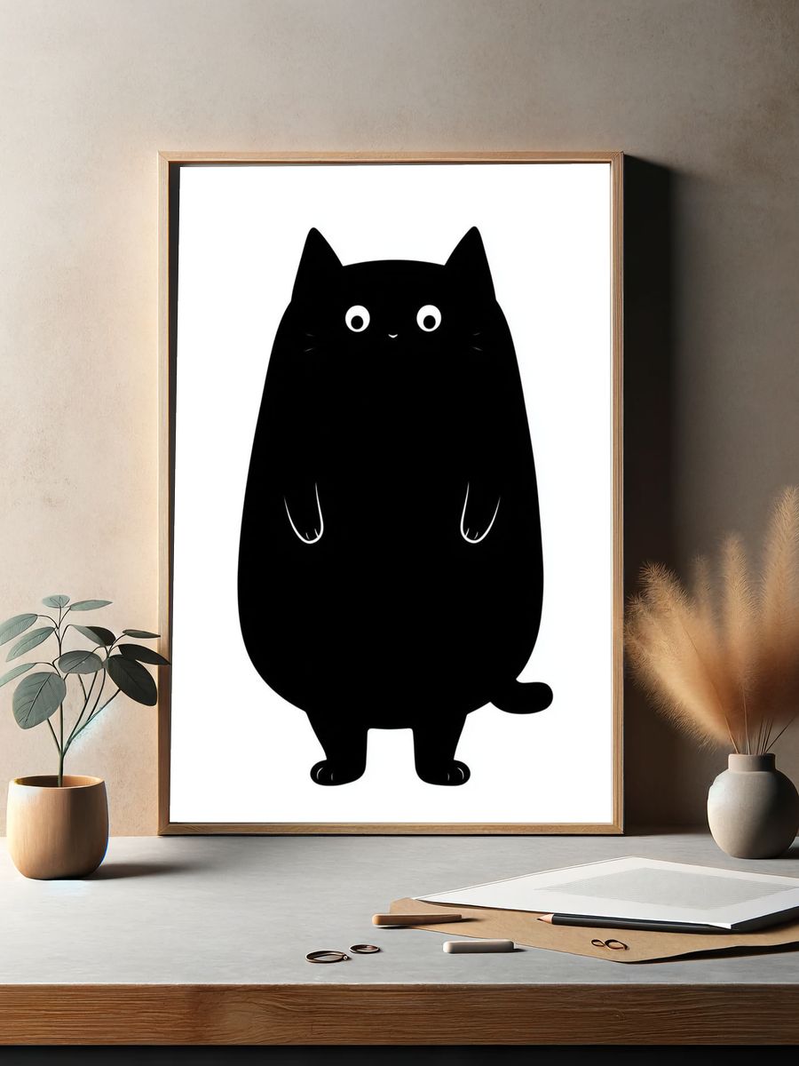 Black Cat Cartoon Print. — room view 2