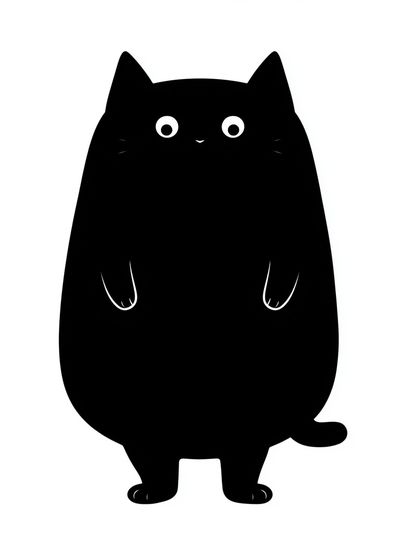 Black Cat Cartoon Print.