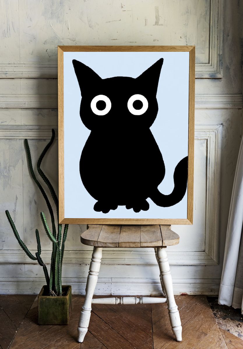 Black Cat Silhouette Illustration Poster. — room view 1
