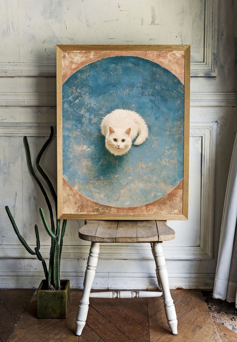 White Cat Portrait Illustration Poster. room preview