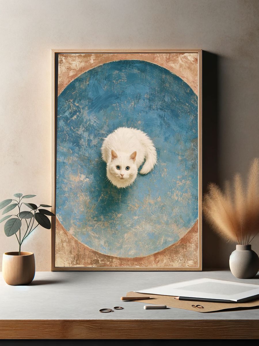 White Cat Portrait Illustration Poster. — room view 2