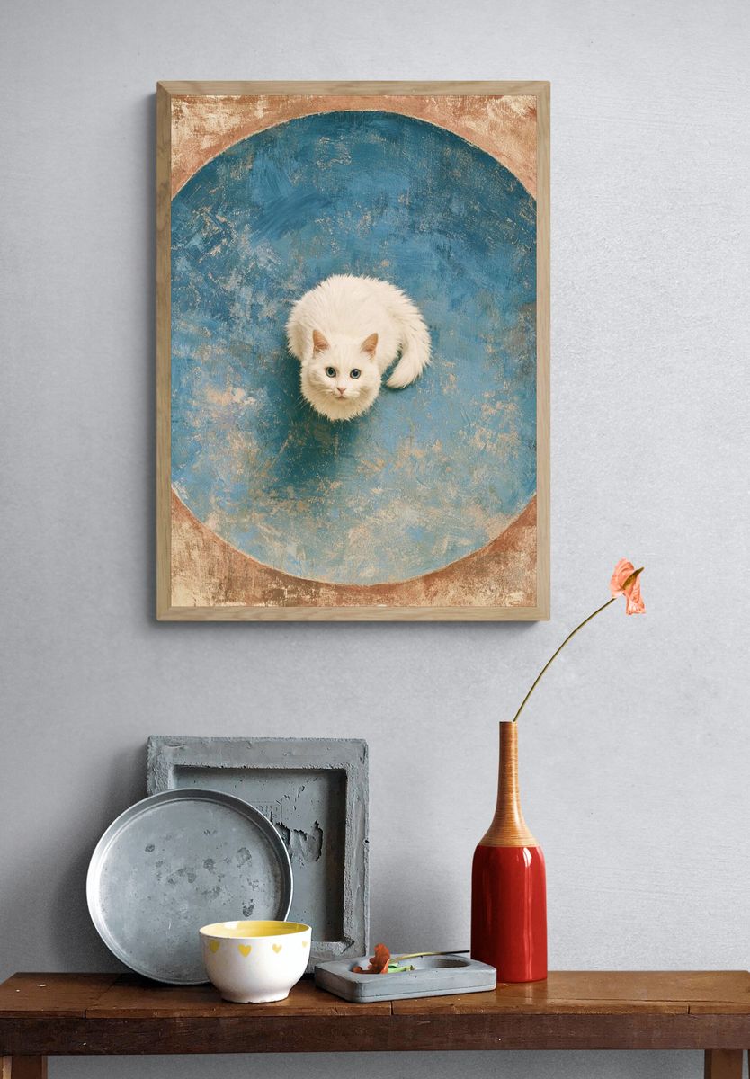 White Cat Portrait Illustration Poster. — room view 3