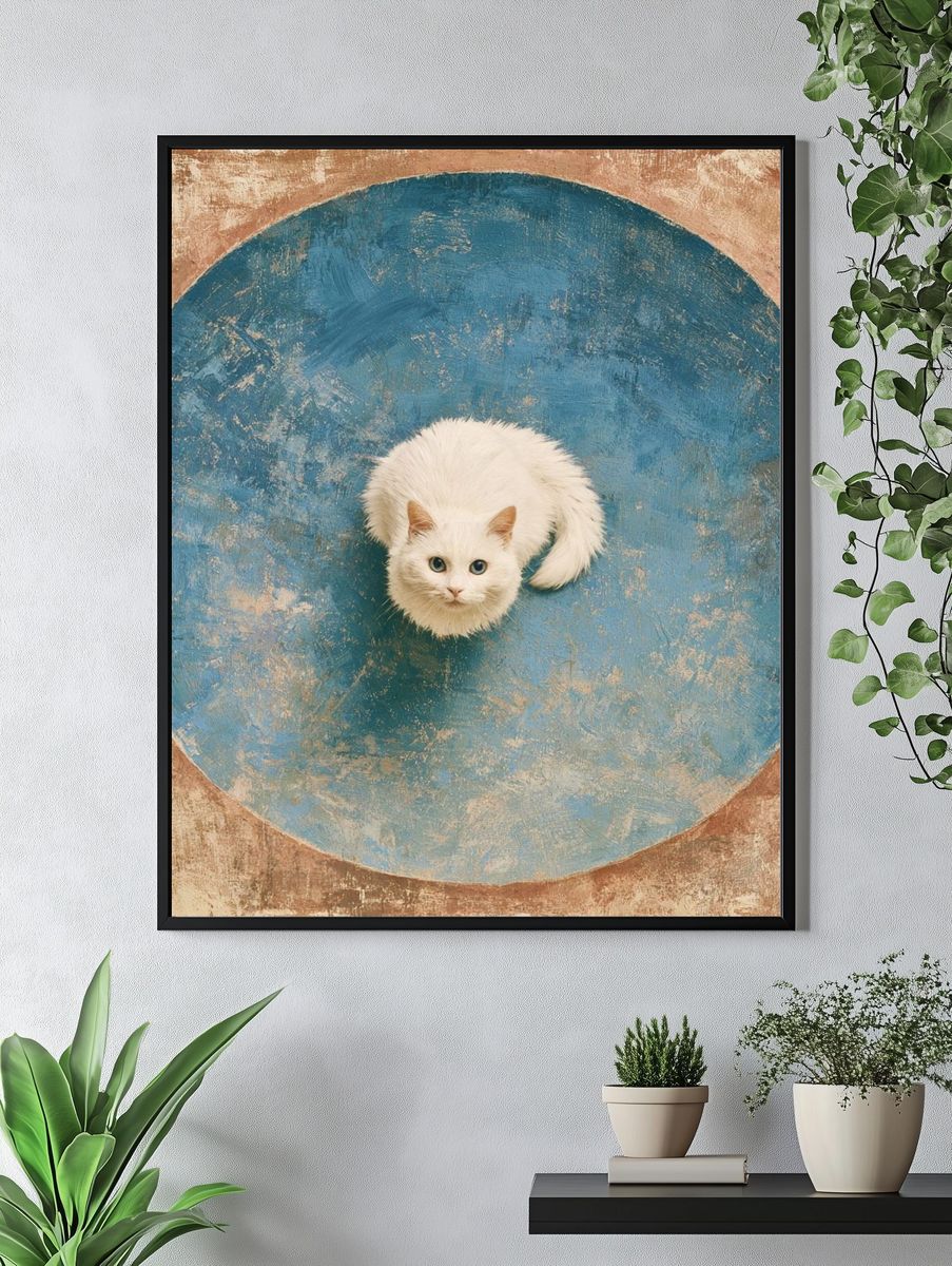 White Cat Portrait Illustration Poster. — room view 4
