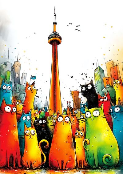 Colorful Cats in the City — Illustration Print. poster print