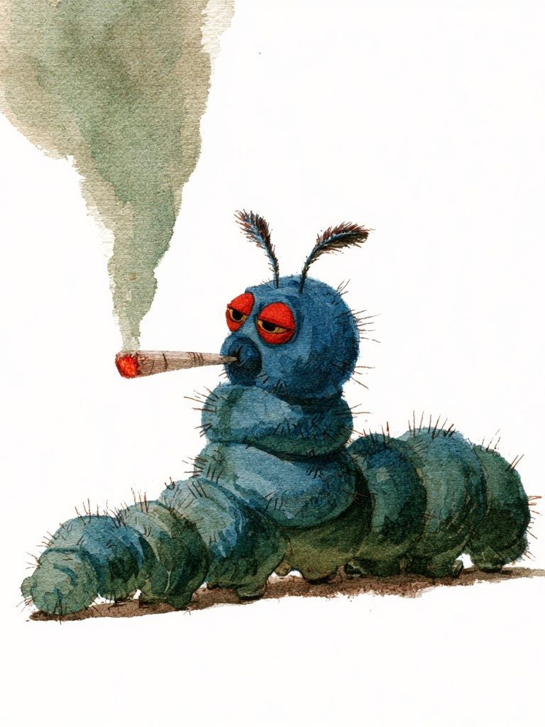 Smoking Caterpillar Watercolor Print. poster — illustration art