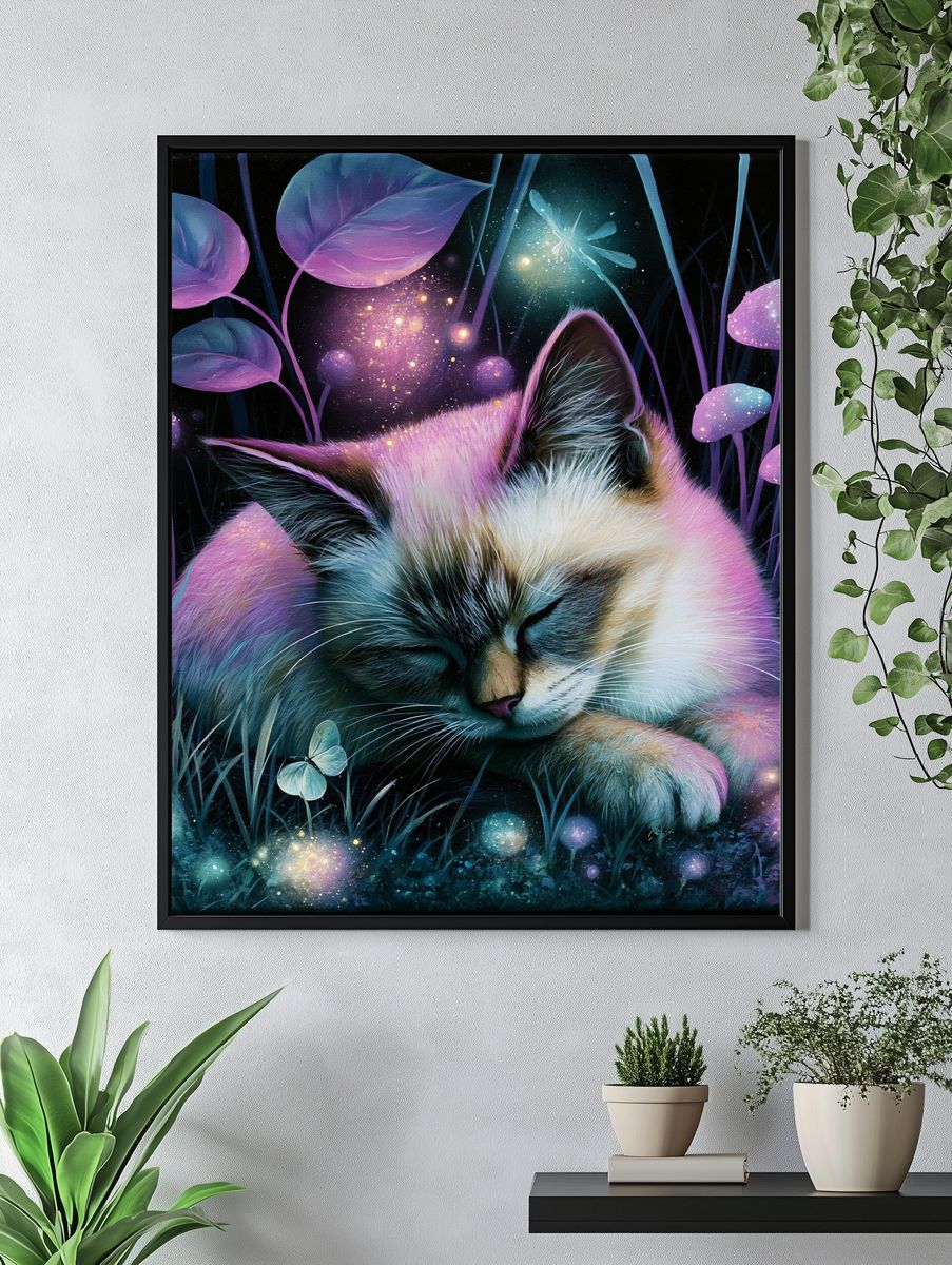 Sleeping Cat Fantasy Illustration Poster. — room view 4