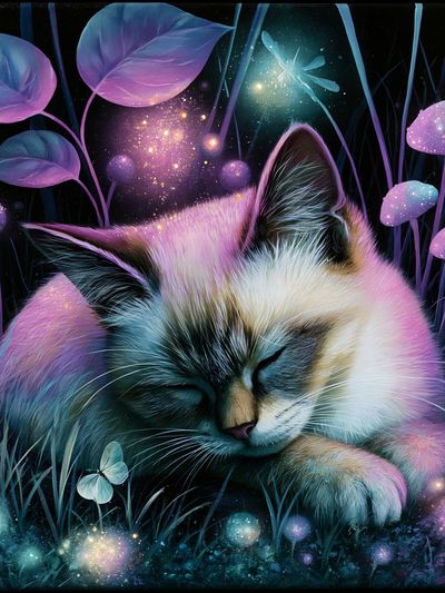 Sleeping Cat Fantasy Illustration Poster. poster