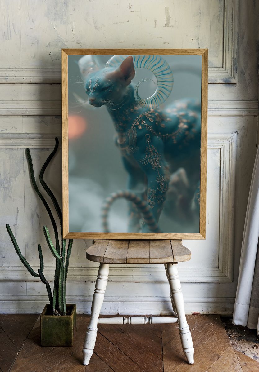 Mystic Blue Cat Illustration Poster. room preview