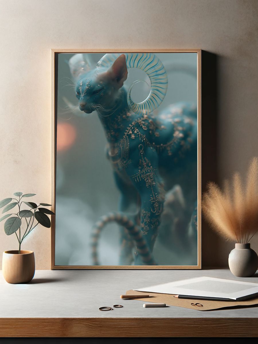 Mystic Blue Cat Illustration Poster. — room view 2