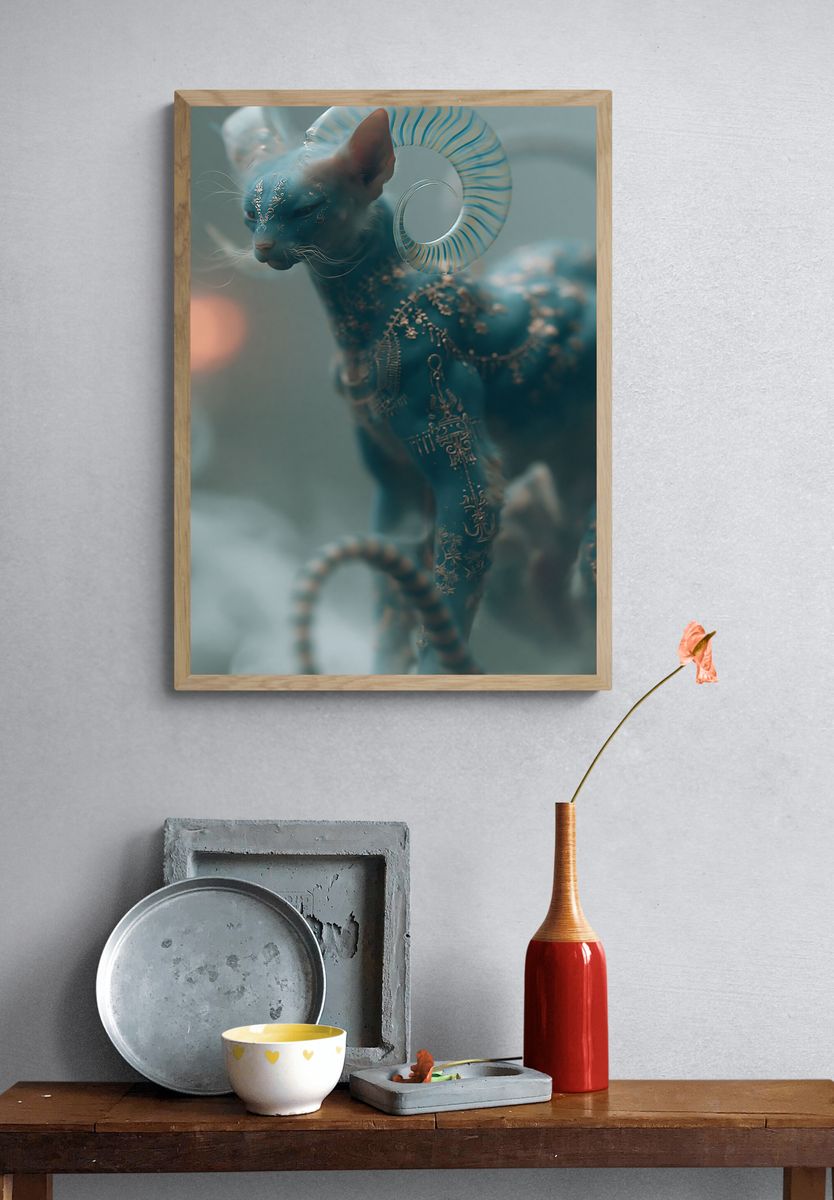 Mystic Blue Cat Illustration Poster. — room view 3