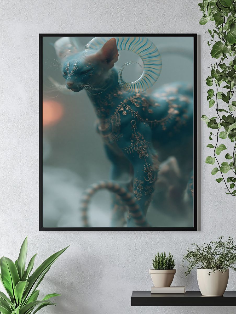 Mystic Blue Cat Illustration Poster. — room view 4