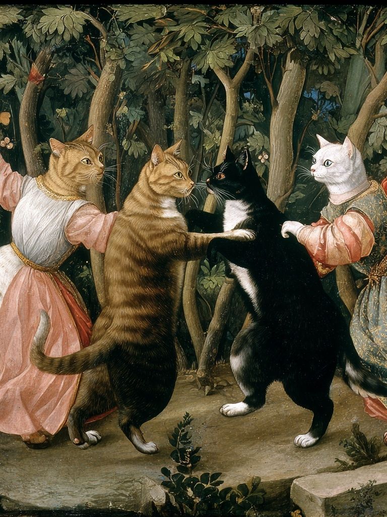 Dancing Cats — Vintage Print. poster detail