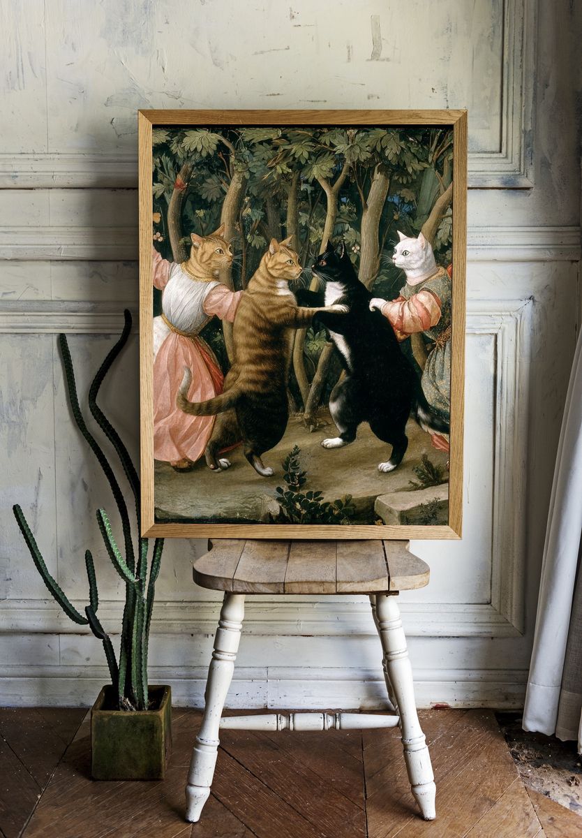 Dancing Cats — Vintage Print. — room view 1