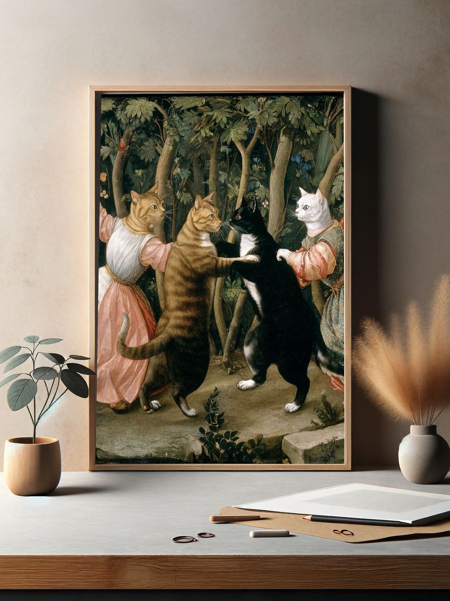 Dancing Cats — Vintage Print. — room view 2