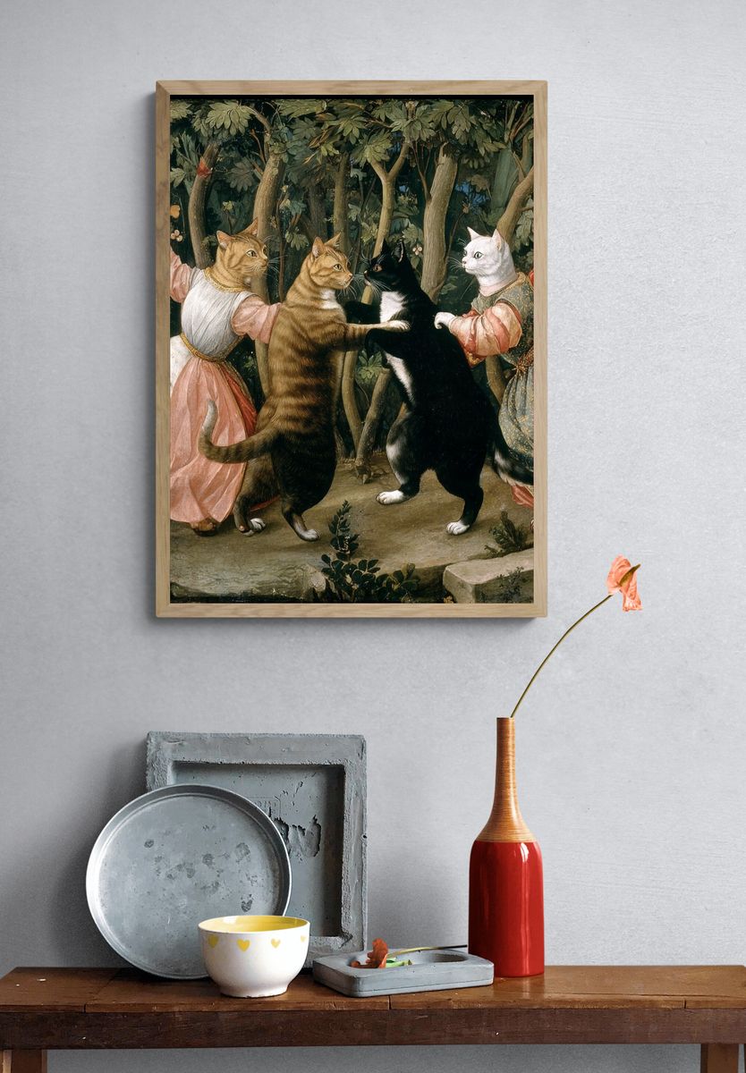 Dancing Cats — Vintage Print. — room view 3