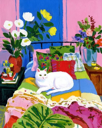 White Cat Bedroom Painting Poster. poster