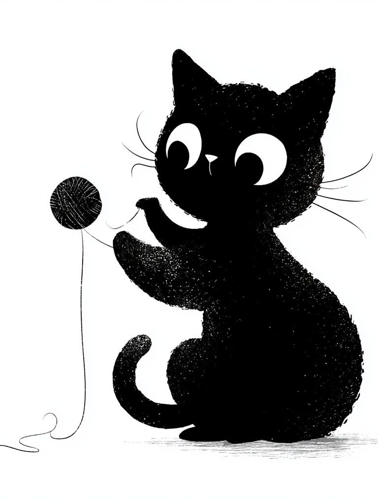 Playful Black Cat Illustration Poster. poster detail