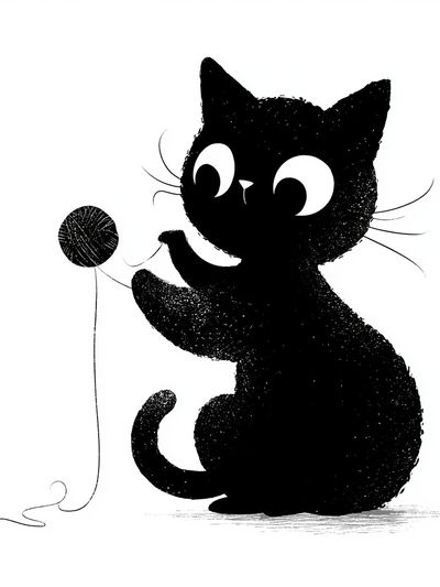 Playful Black Cat Illustration Poster.