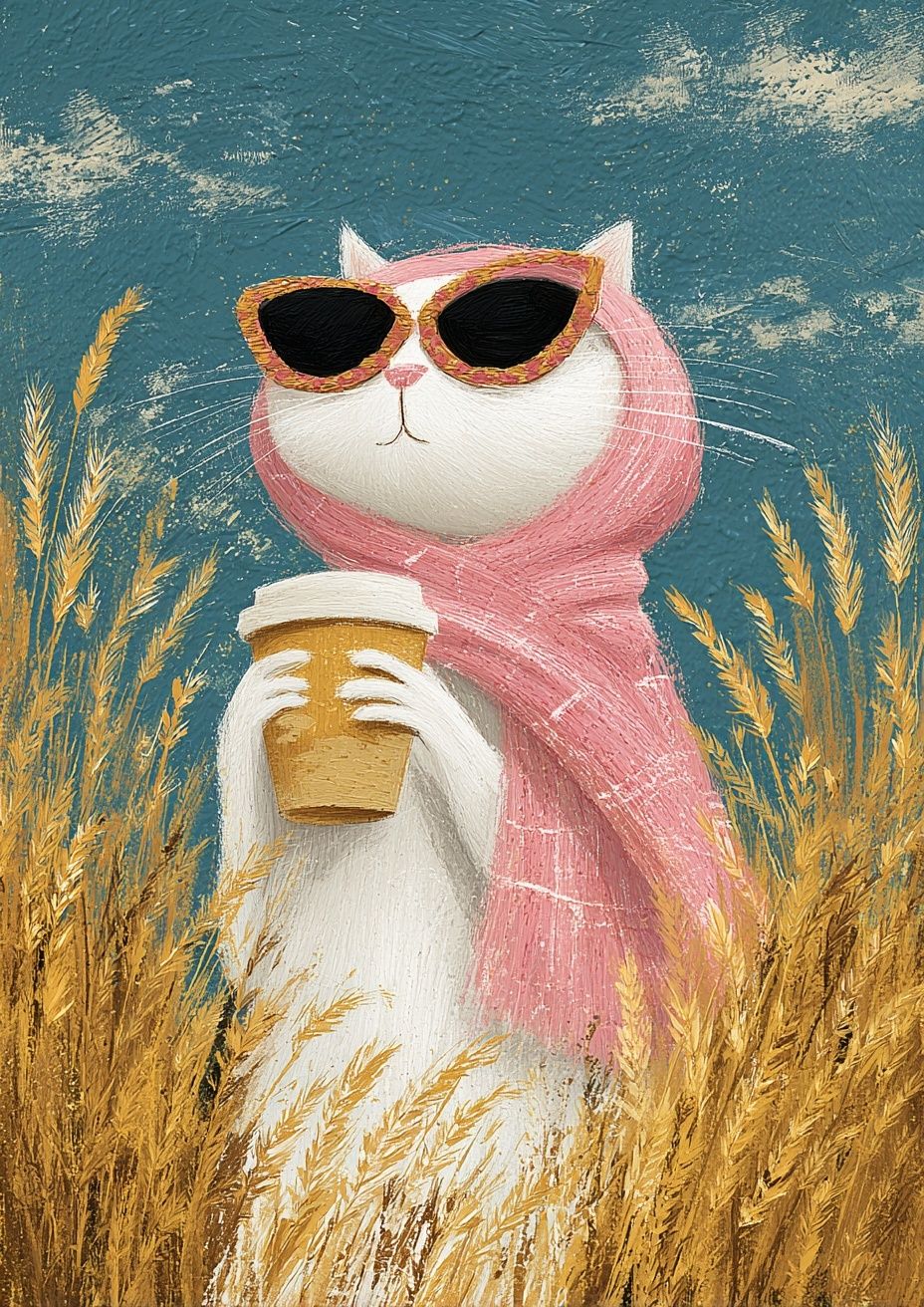 Cool Cat in Pink Scarf Poster. poster — illustration art