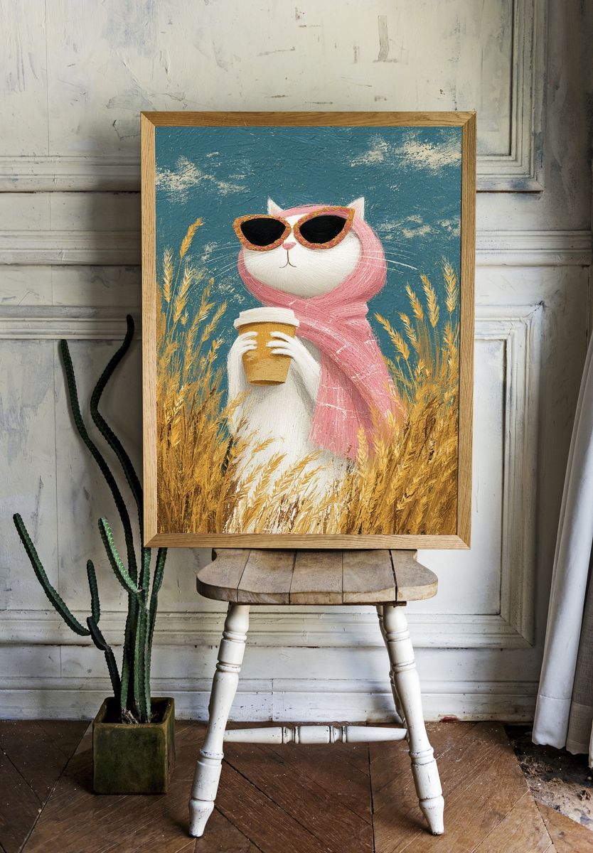 Cool Cat in Pink Scarf Poster. room preview