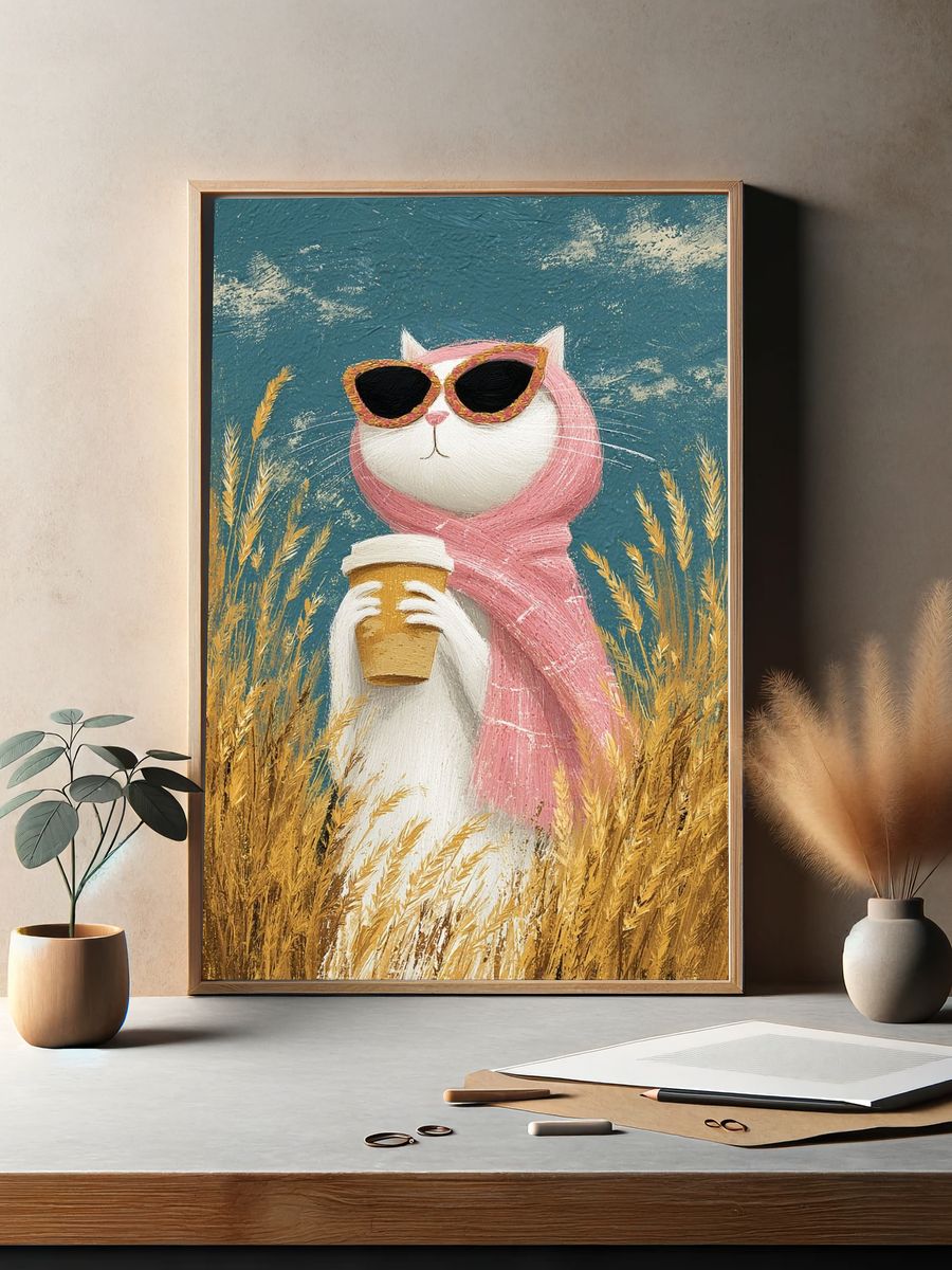Cool Cat in Pink Scarf Poster. — room view 2