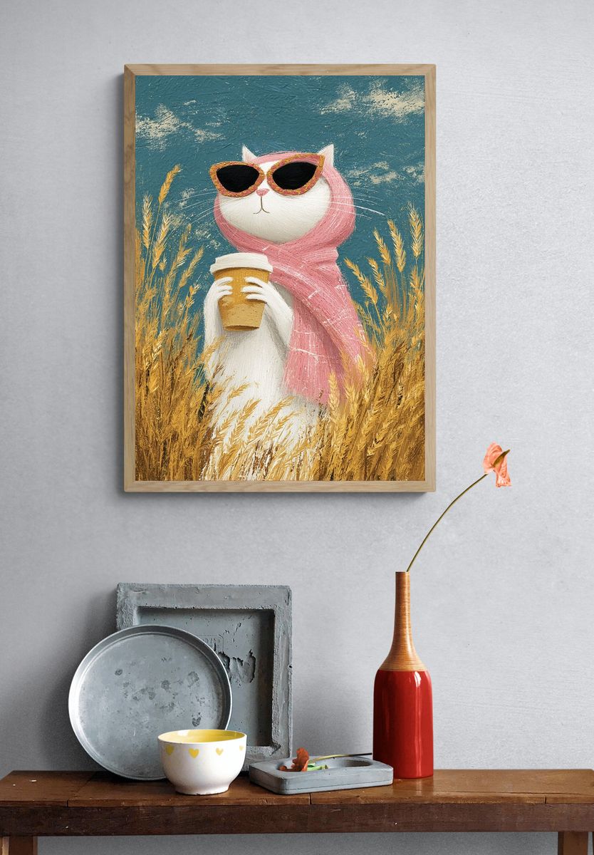 Cool Cat in Pink Scarf Poster. — room view 3