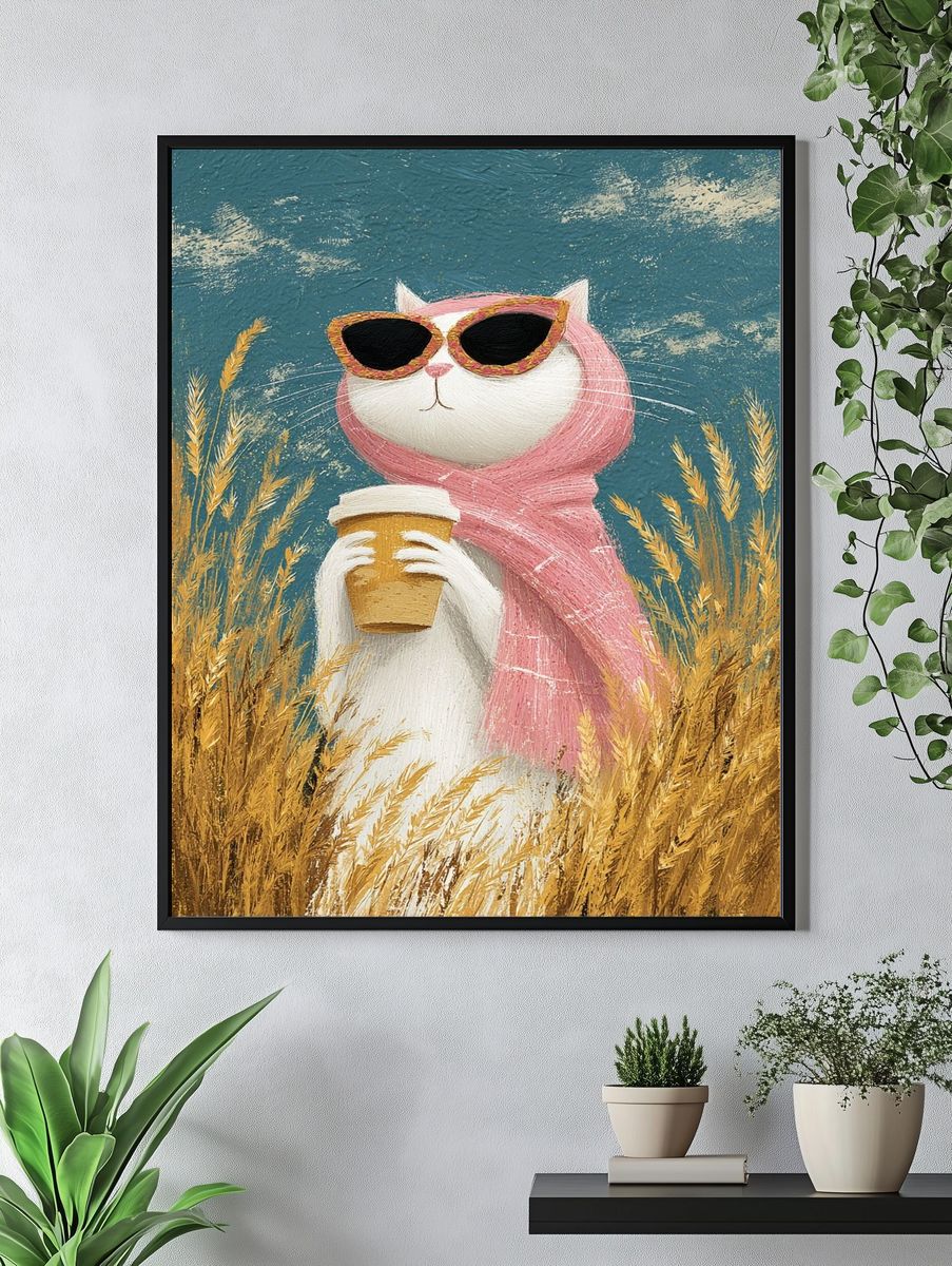 Cool Cat in Pink Scarf Poster. — room view 4