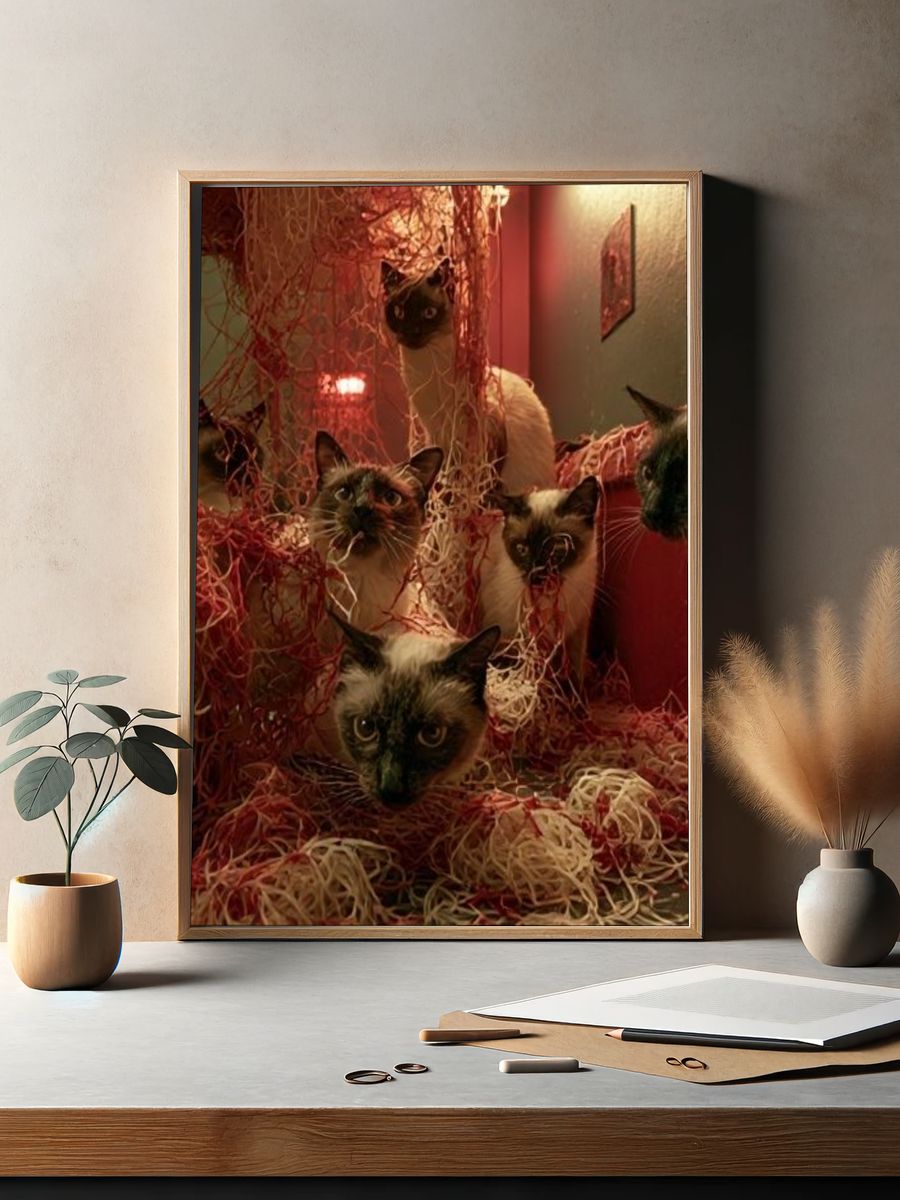 Siamese Cats in Red Tangle Poster. — room view 2