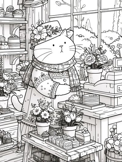 Cat Florist Coloring Poster.