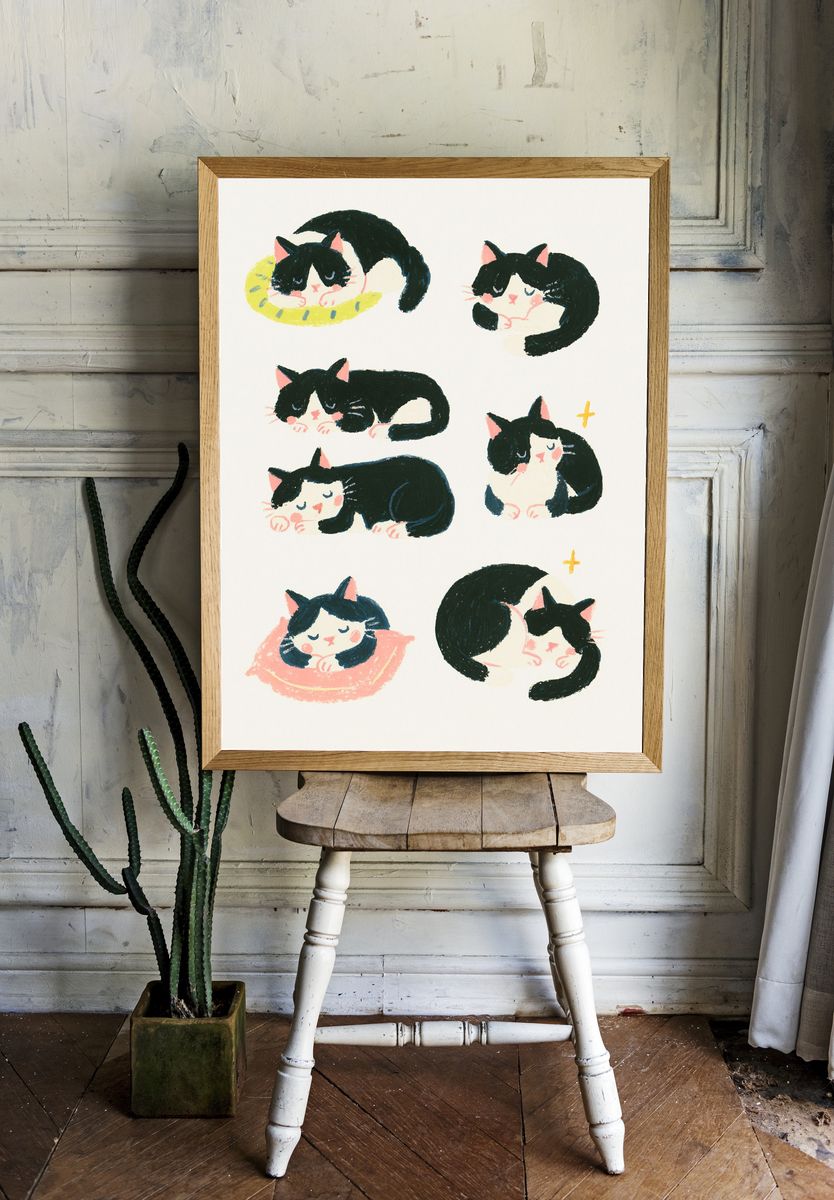 Sleeping Cats Illustration Poster. room preview