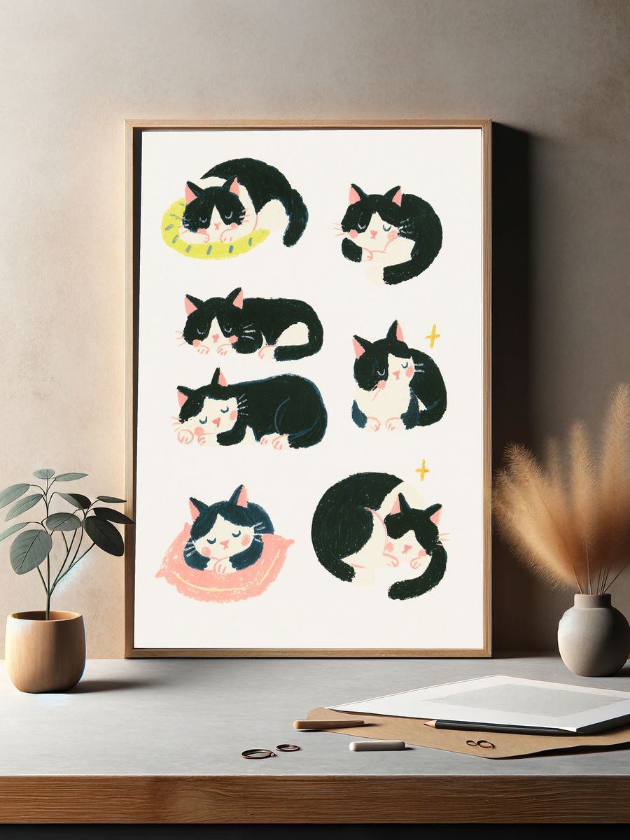 Sleeping Cats Illustration Poster. — room view 2