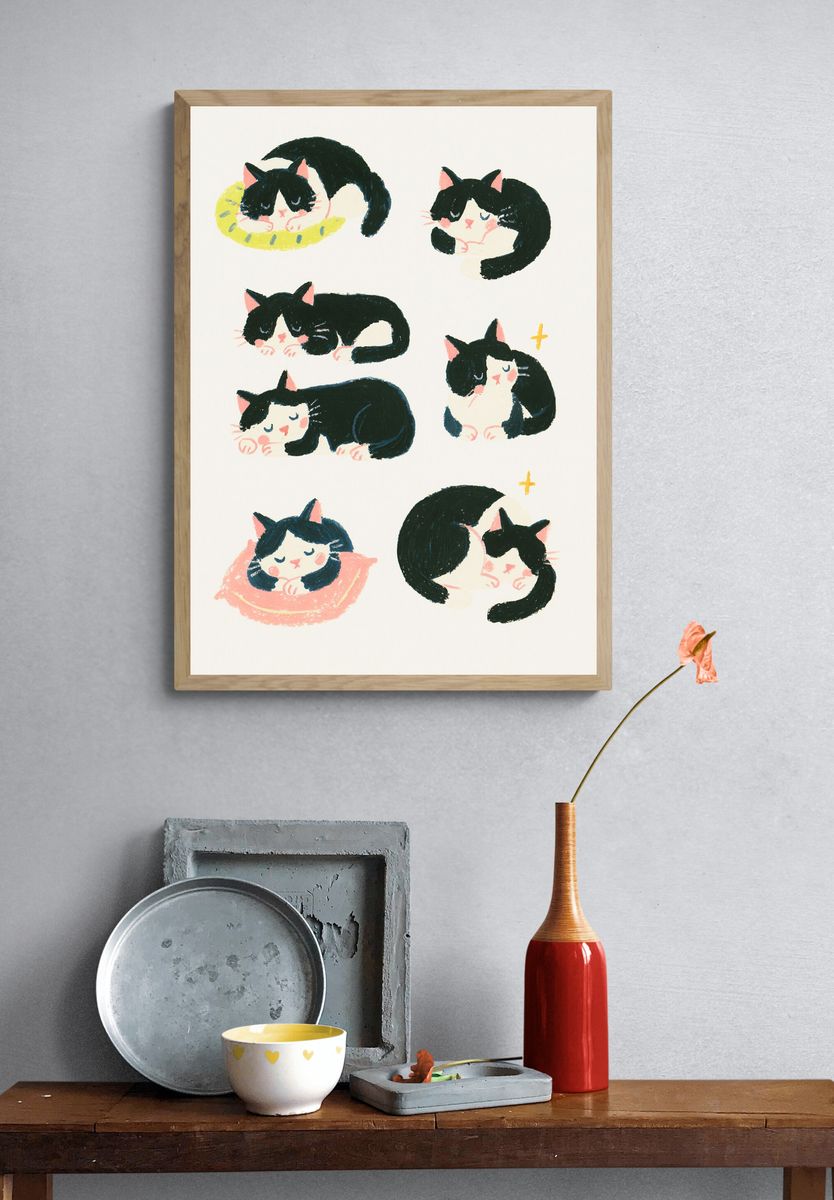 Sleeping Cats Illustration Poster. — room view 3