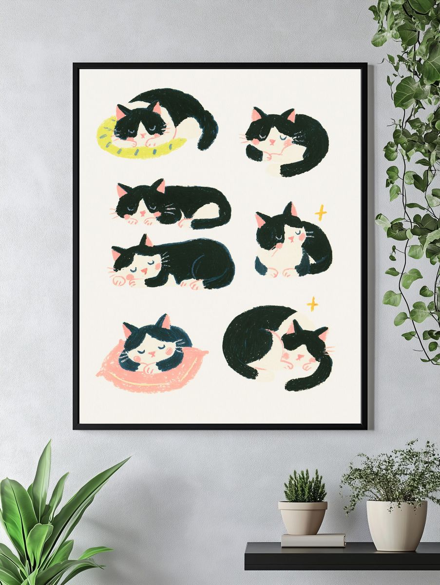Sleeping Cats Illustration Poster. — room view 4