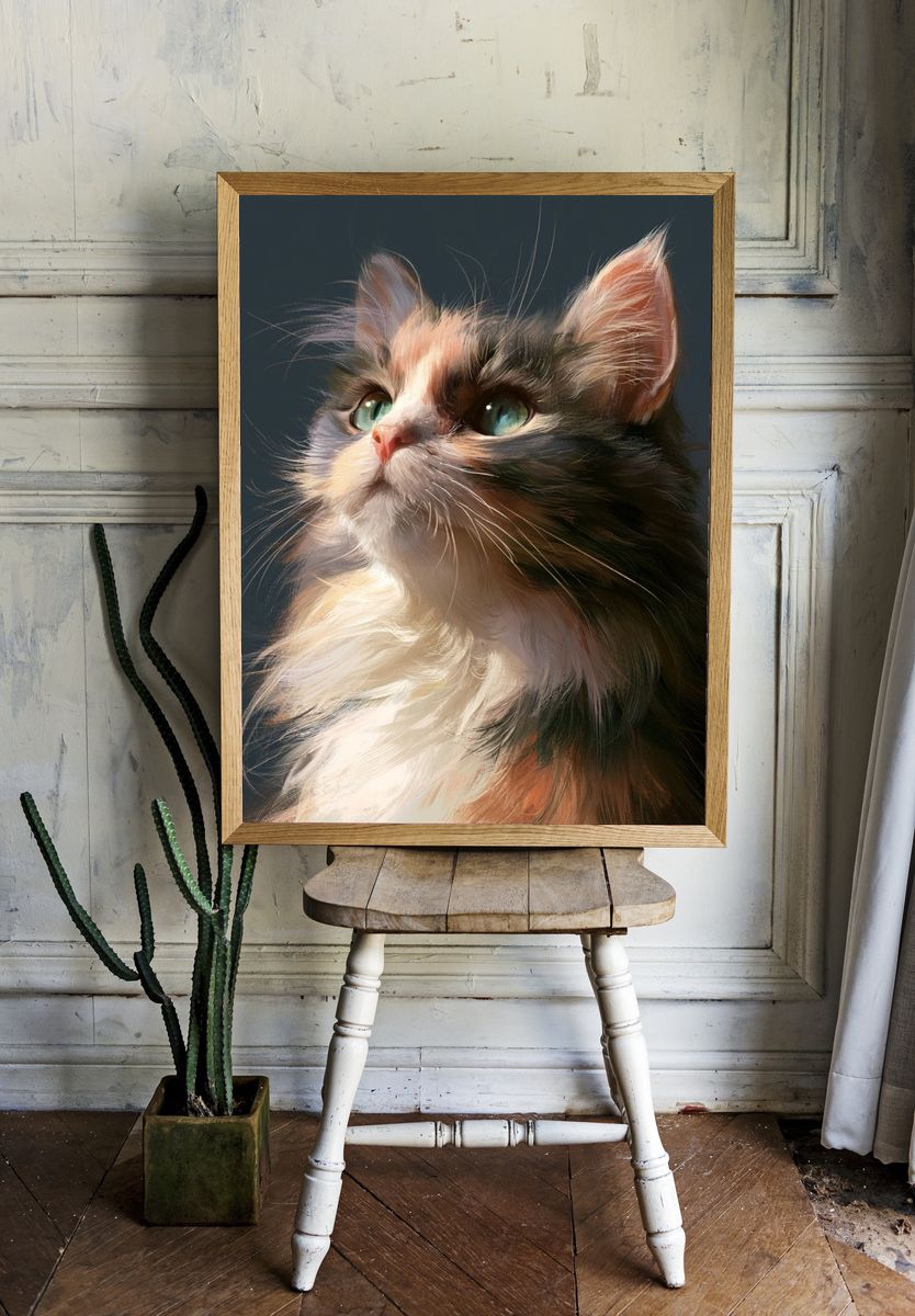 Majestic Calico Cat Portrait Print. room preview