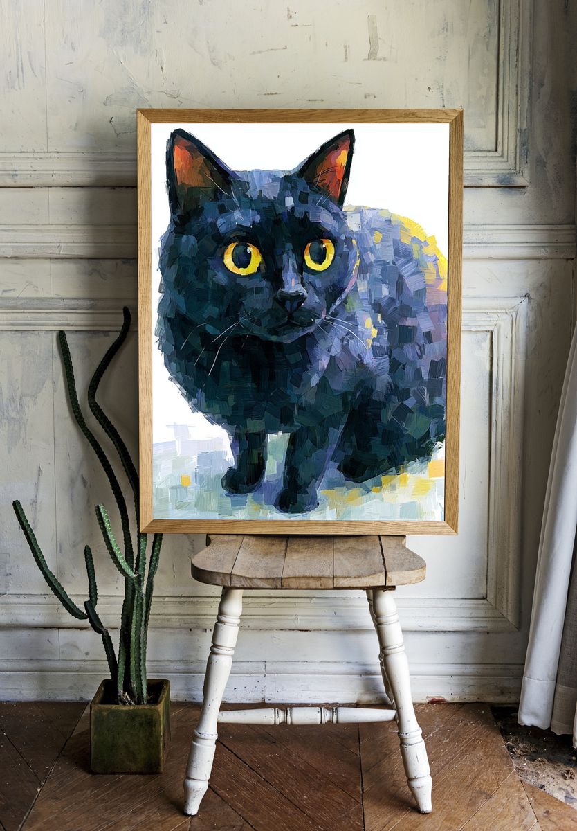 Black Cat Portrait Illustration Poster. room preview